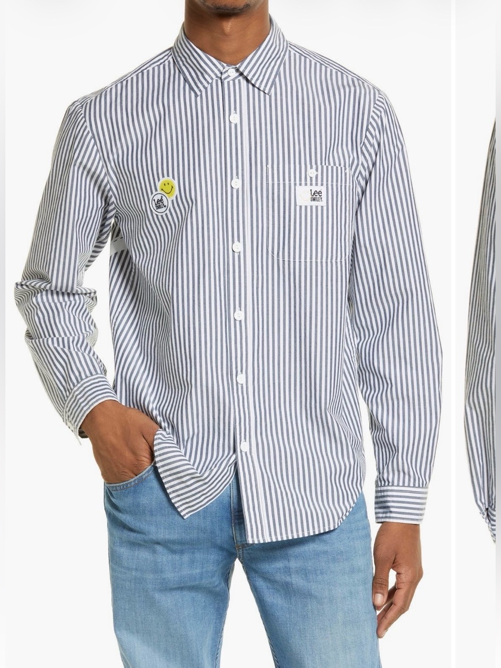 Smiley® x Lee Smiley Stripe Long Sleeve Button-Up Shirt. 3XL